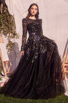 Formal Dresses Long A Line Floral Layered Formal Dress Black