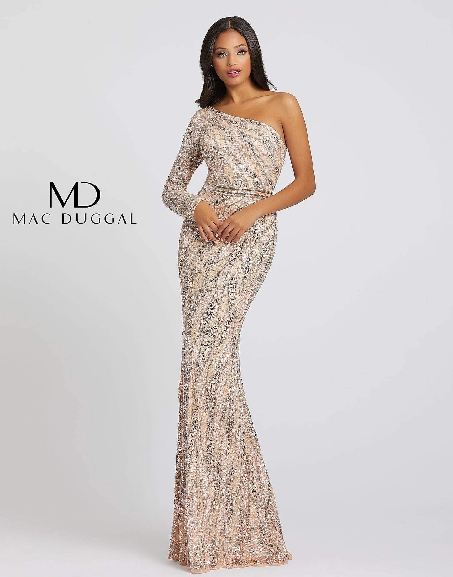 Mac Duggal Prom Long Formal One Shoulder Evening Dress Rose Gold