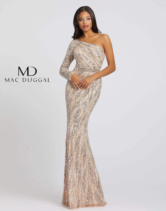 Mac Duggal Prom Long Formal One Shoulder Evening Dress Rose Gold