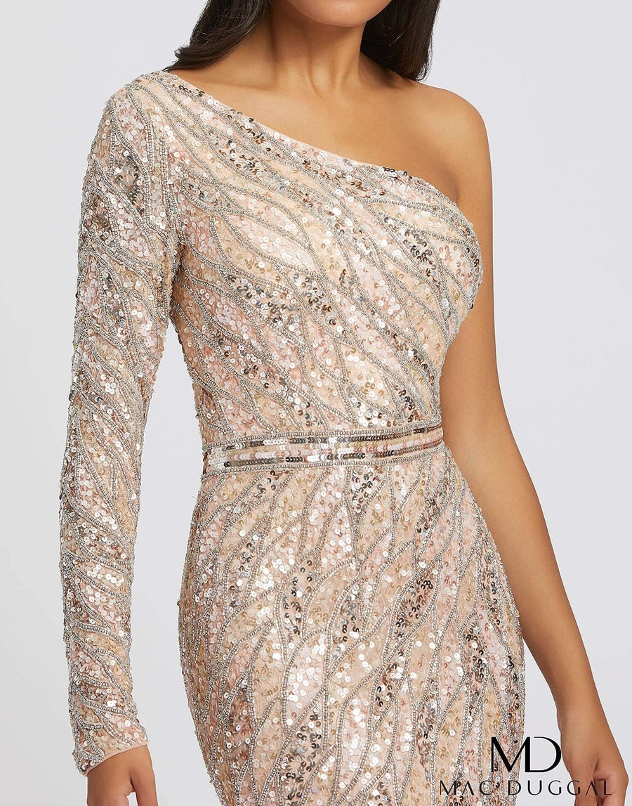 Mac Duggal Prom Long Formal One Shoulder Evening Dress Rose Gold