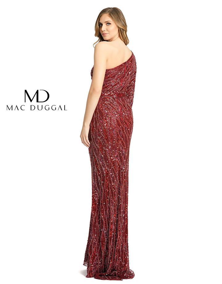 Mac Duggal Prom Long Formal One Shoulder Evening Dress Burgundy