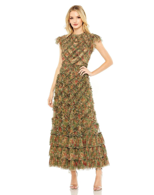 Mac Duggal Cap Sleeve Tea Length Dress 8009 - The Dress Outlet