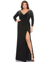 Mac Duggal Plus Size Formal Gown with V-Neckline and High Slit 67739 - The Dress Outlet