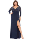 Mac Duggal Plus Size Formal Gown with V-Neckline and High Slit 67739 - The Dress Outlet