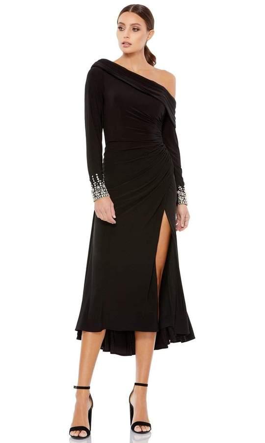 Mac Duggal Foldover Long Sleeve Jeweled Midi Dress 26485 - The Dress Outlet