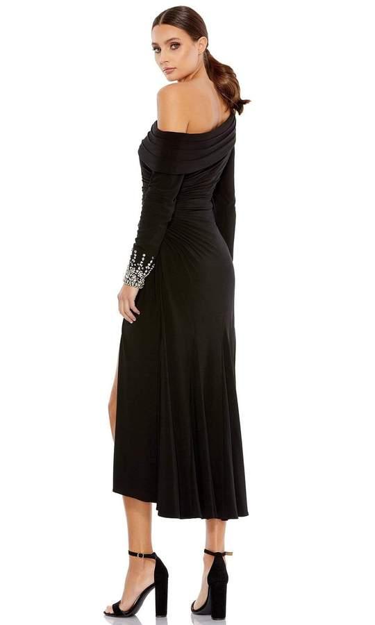 Mac Duggal Foldover Long Sleeve Jeweled Midi Dress 26485 - The Dress Outlet
