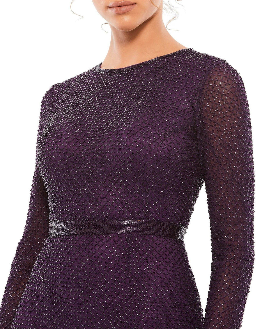 Mac Duggal Formal Beaded Long Sleeve Dress 5056 - The Dress Outlet
