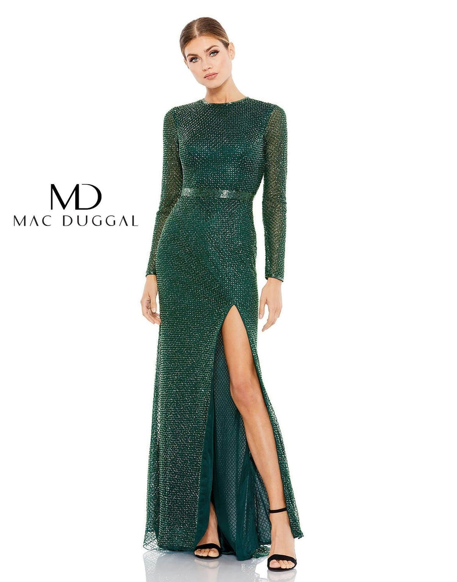 Mac Duggal Formal Beaded Long Sleeve Dress 5056 - The Dress Outlet