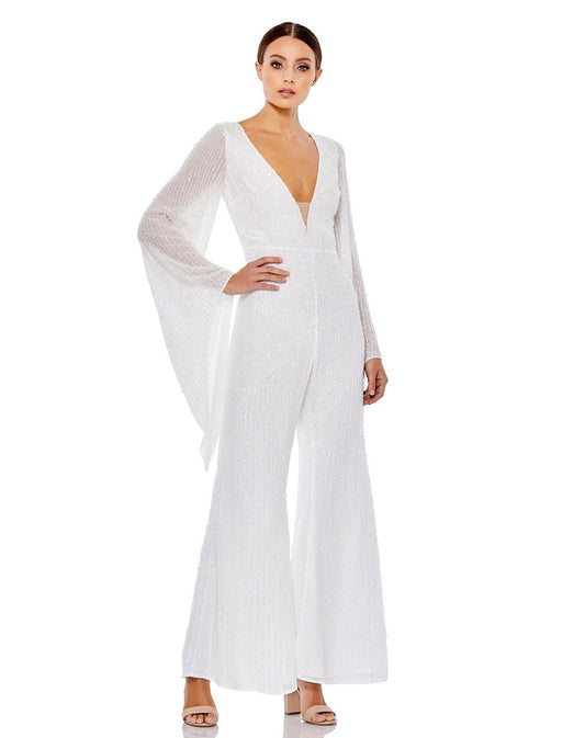 Mac Duggal Formal Bell Sleeve Sequins Jumpsuit 10710 - The Dress Outlet