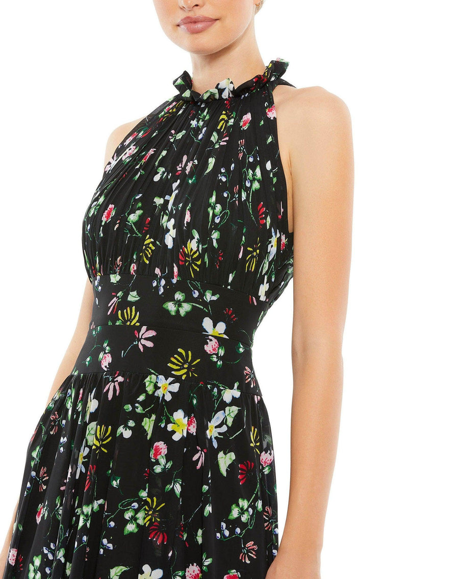 Mac Duggal High Low Floral Print Halter Dress 55648 - The Dress Outlet
