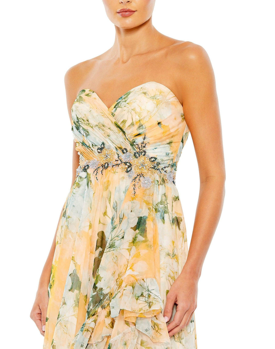 Mac Duggal High Low Floral Print Prom Gown 68117 - The Dress Outlet