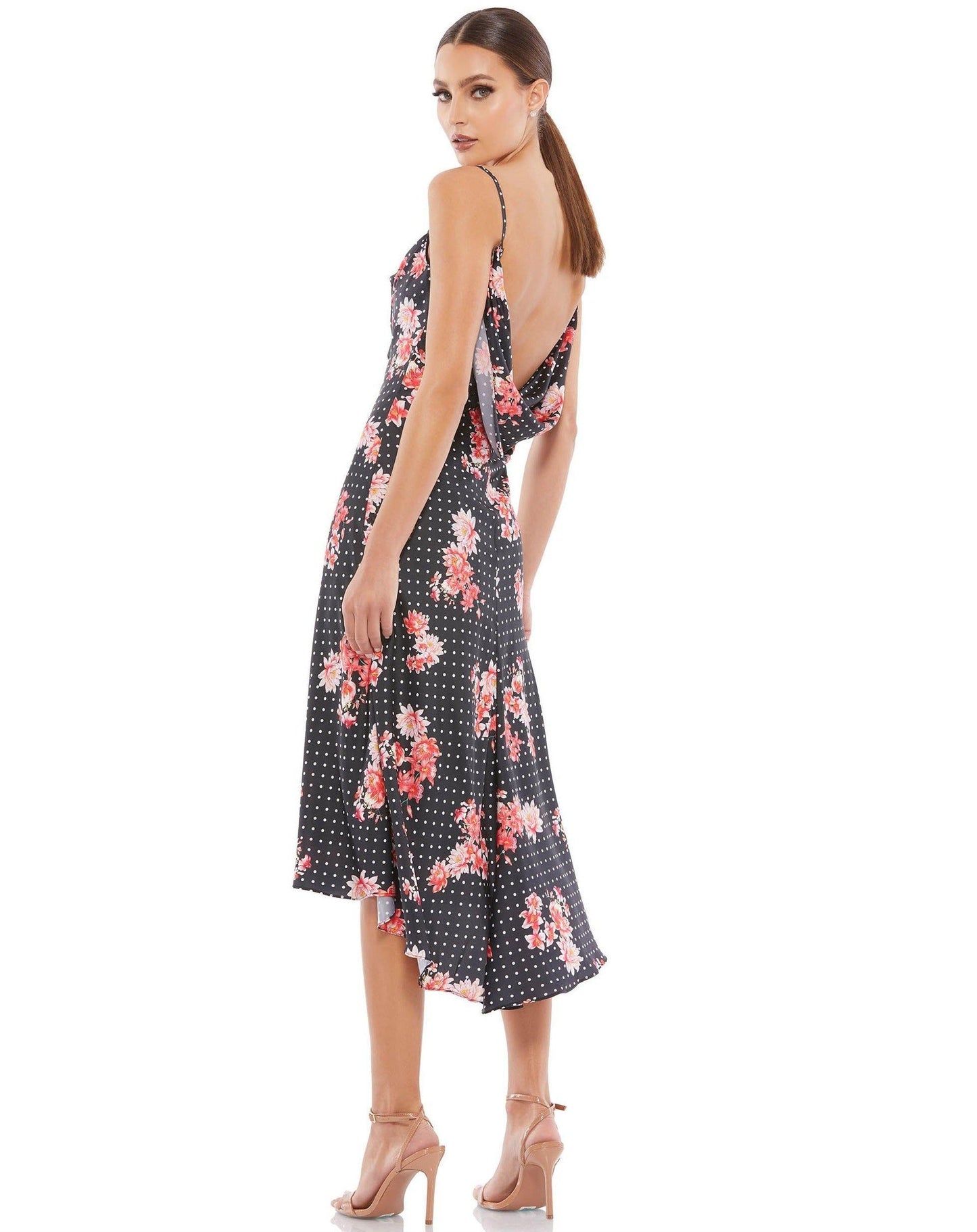 Mac Duggal High Low Floral Print Satin Dress 55392 - The Dress Outlet