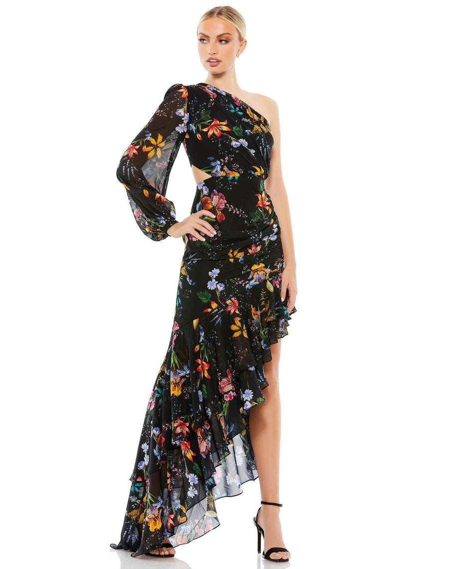 Mac Duggal High Low One Shoulder Floral Dress 55668 - The Dress Outlet
