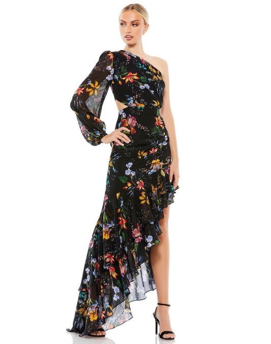 Mac Duggal High Low One Shoulder Floral Dress 55668 - The Dress Outlet