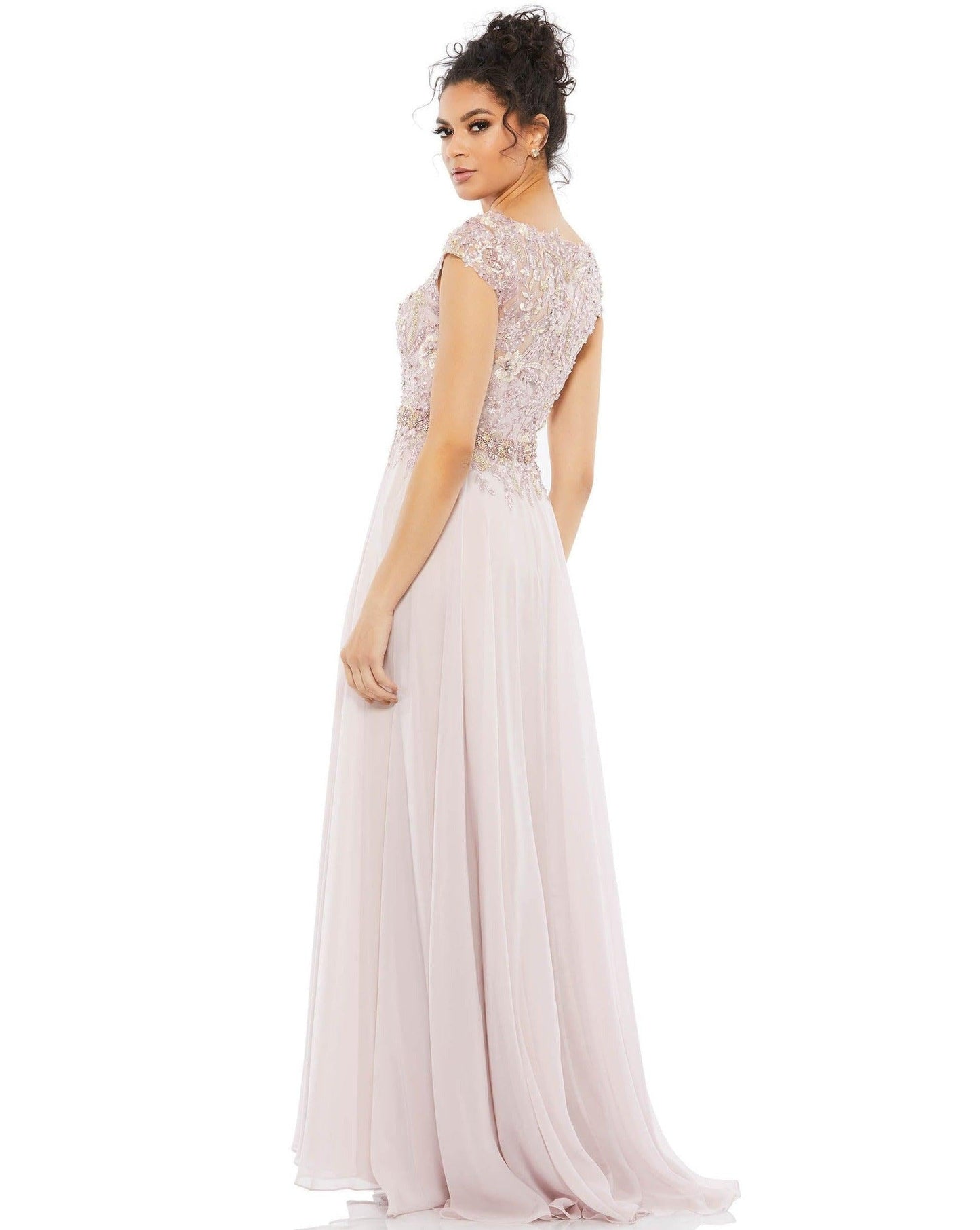 Mac Duggal Long Cap Sleeve Chiffon Formal Gown 79365 - The Dress Outlet