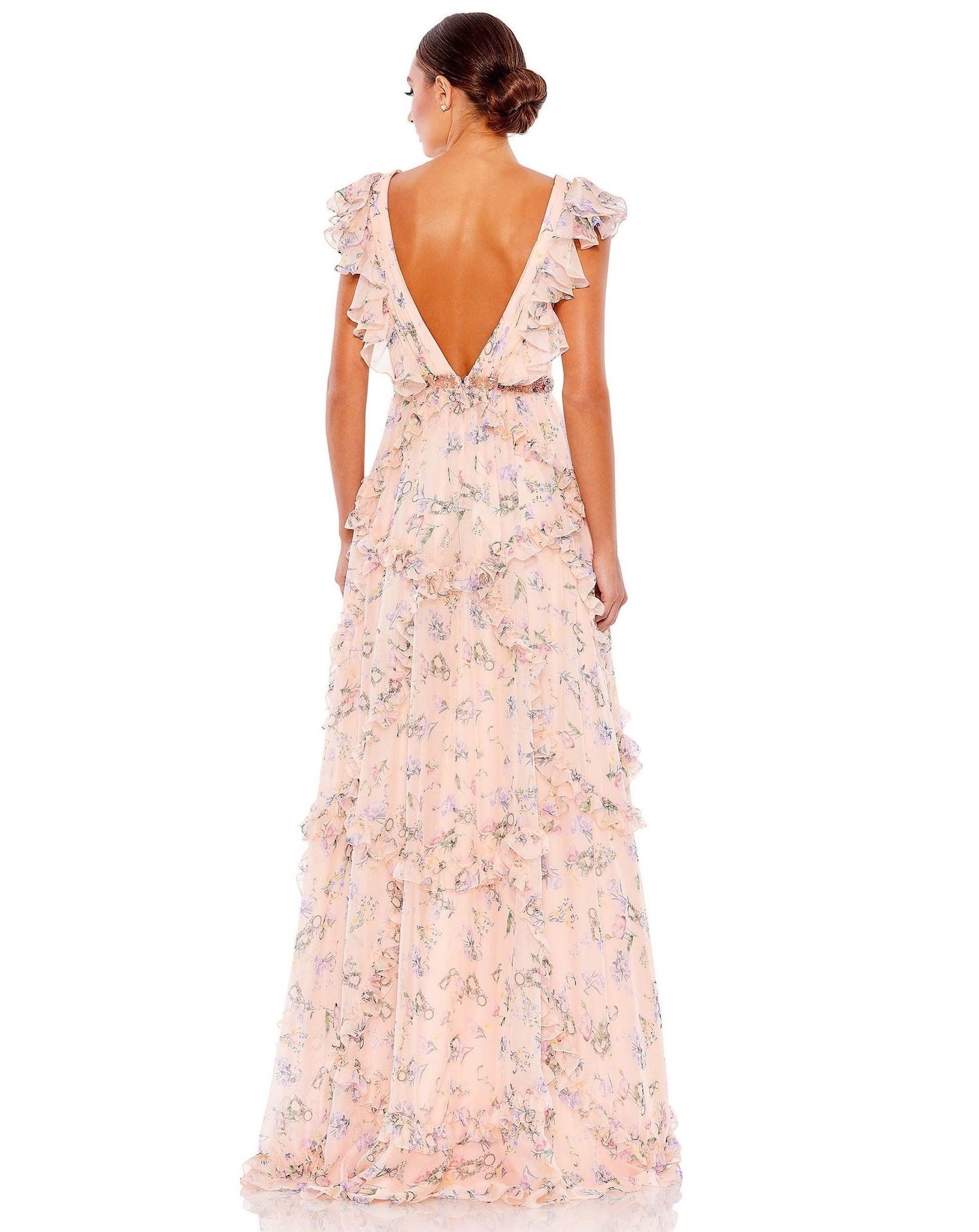 Mac Duggal Long Cap Sleeve Formal Print Gown 68090 - The Dress Outlet