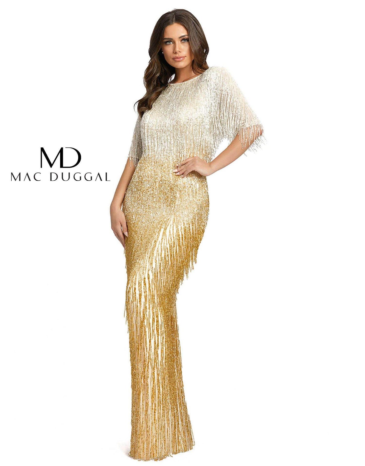 Mac Duggal Long Formal Beaded Evening Sheath Dress - The Dress Outlet