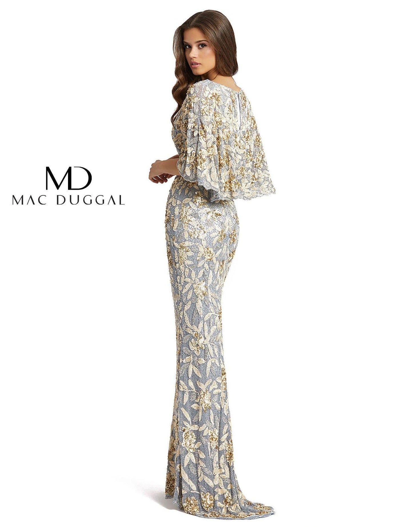 Mac Duggal Long Formal Cape Sleeve Evening Dress - The Dress Outlet
