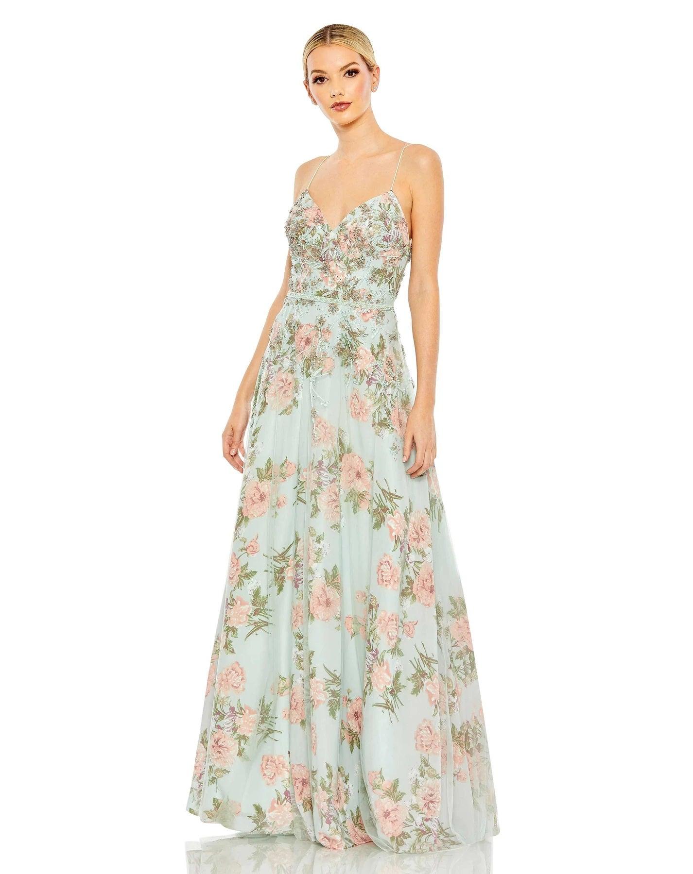 Mac Duggal Long Formal Floral Print Prom Gown 11261 - The Dress Outlet