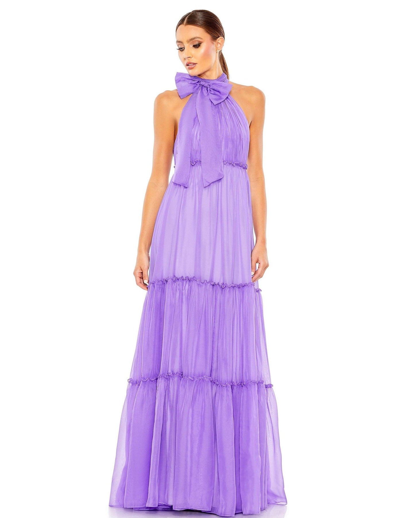 Mac Duggal Long Formal Halter Chiffon Dress 55848 - The Dress Outlet