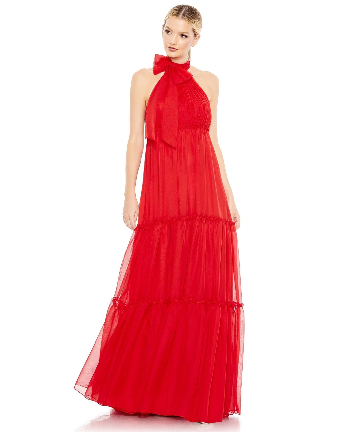 Mac Duggal Long Formal Halter Chiffon Dress 55848 - The Dress Outlet