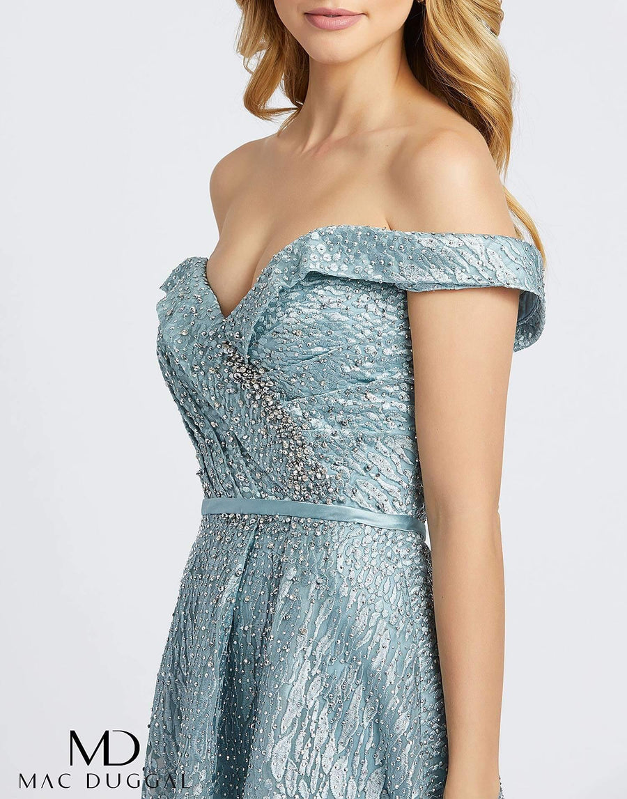 Mac Duggal Long Formal Off Shoulder Glitter Prom Dress - The Dress Outlet Mac Duggal