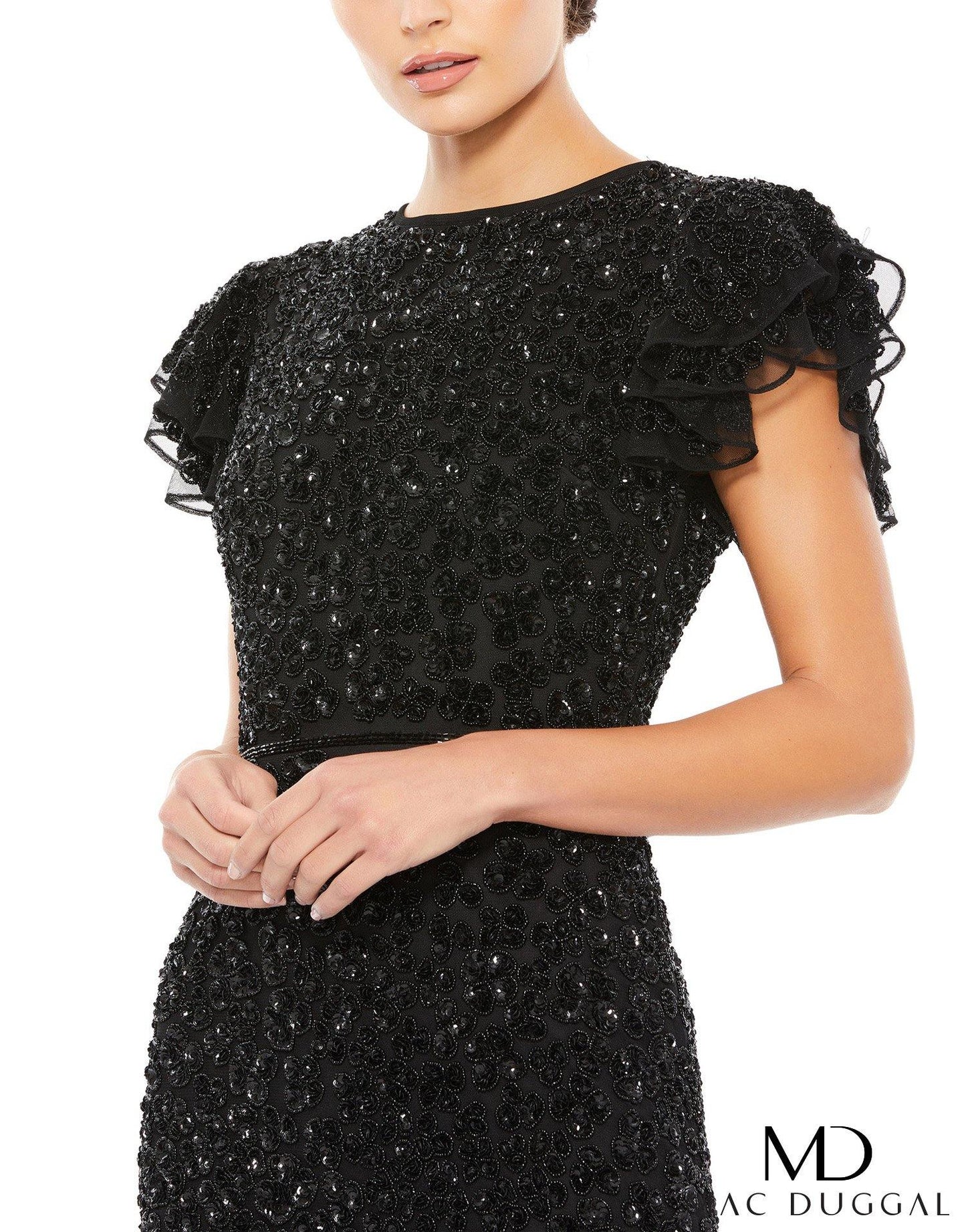 Mac Duggal Long Formal Ruffle Cap Sleeve Dress10748 - The Dress Outlet