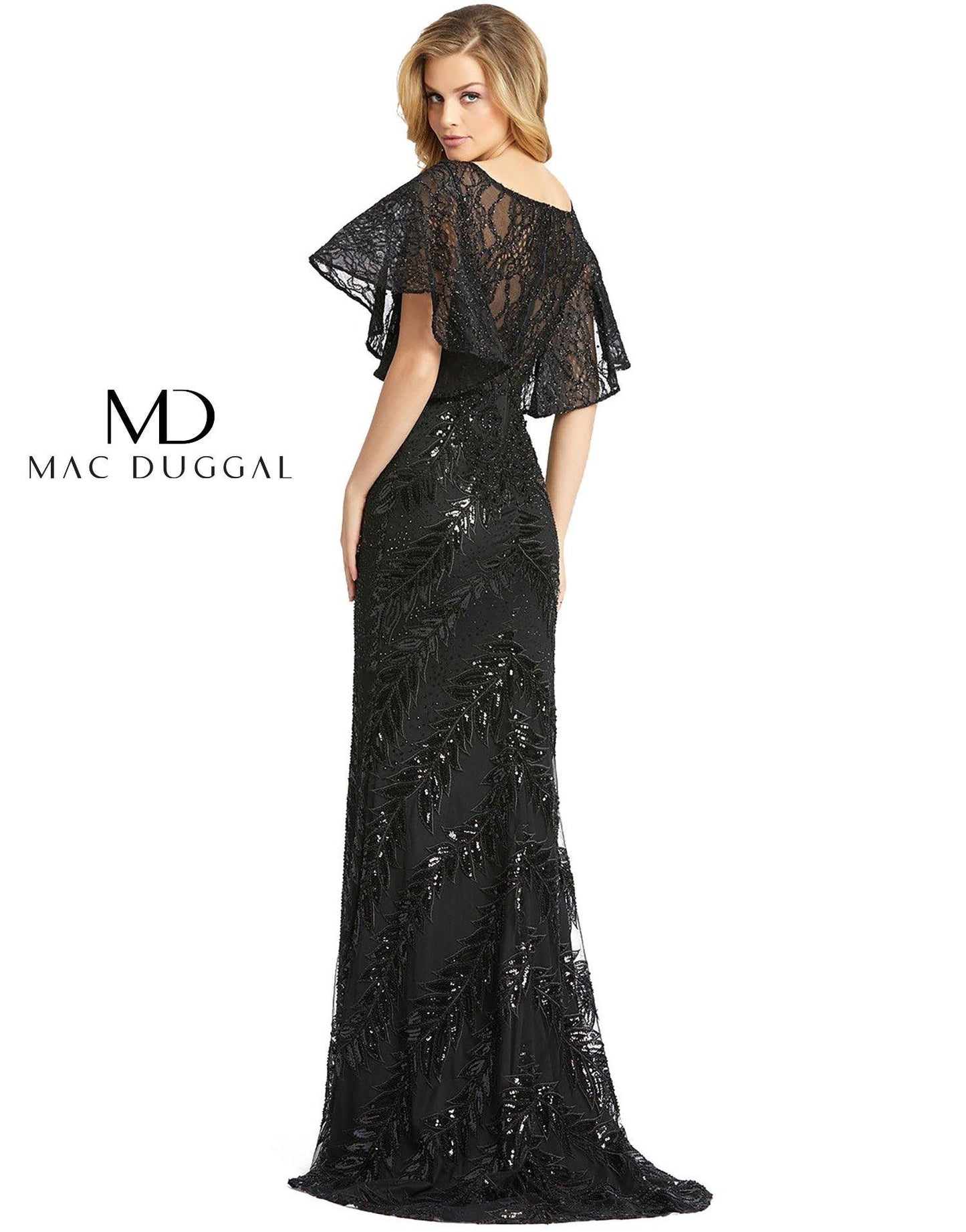 Mac Duggal Long Formal Short Sleeve Lace Dress - The Dress Outlet