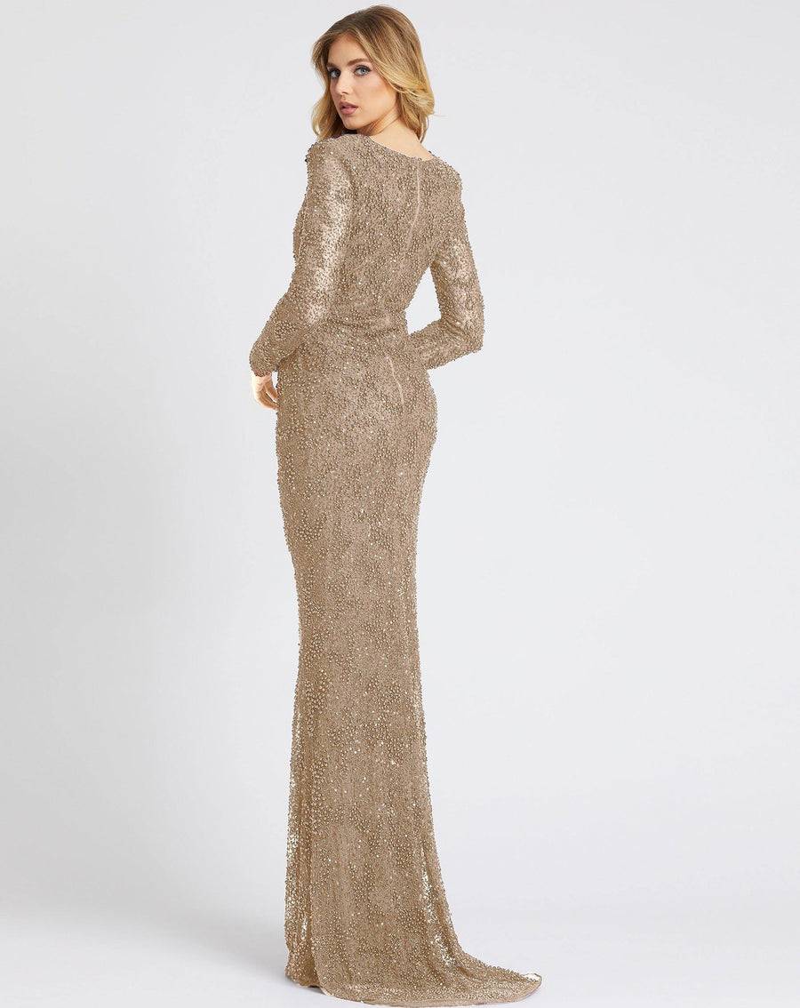 Mac Duggal Coated in Faux Pearls and bugle beads on Mesh 5177 - The Dress Outlet