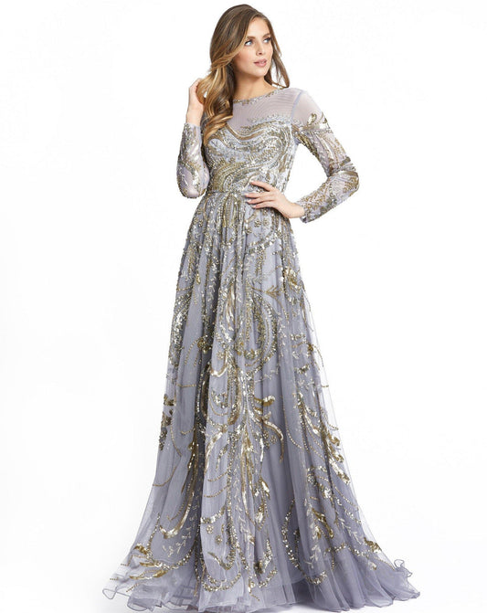 Mac Duggal Long Sleeve Embellished Illusion Evening 5217 - The Dress Outlet