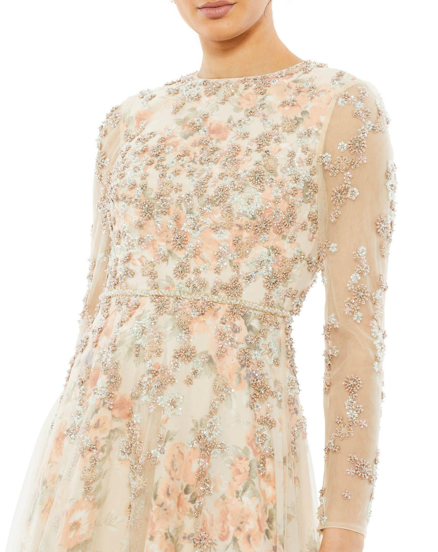 Mac Duggal Long Sleeve Beaded Formal Dress 11219 - The Dress Outlet