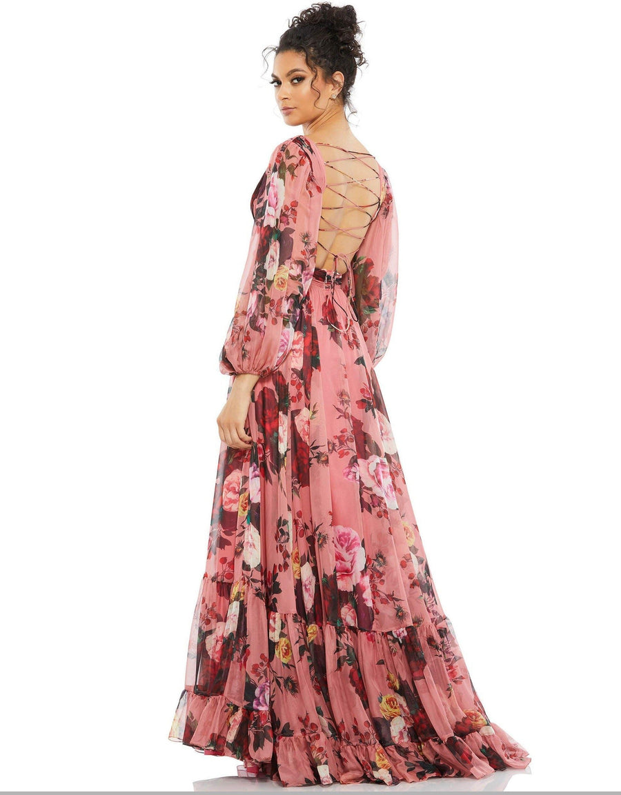 Mac Duggal Long Sleeve Floral Chiffon Dress 67946 - The Dress Outlet