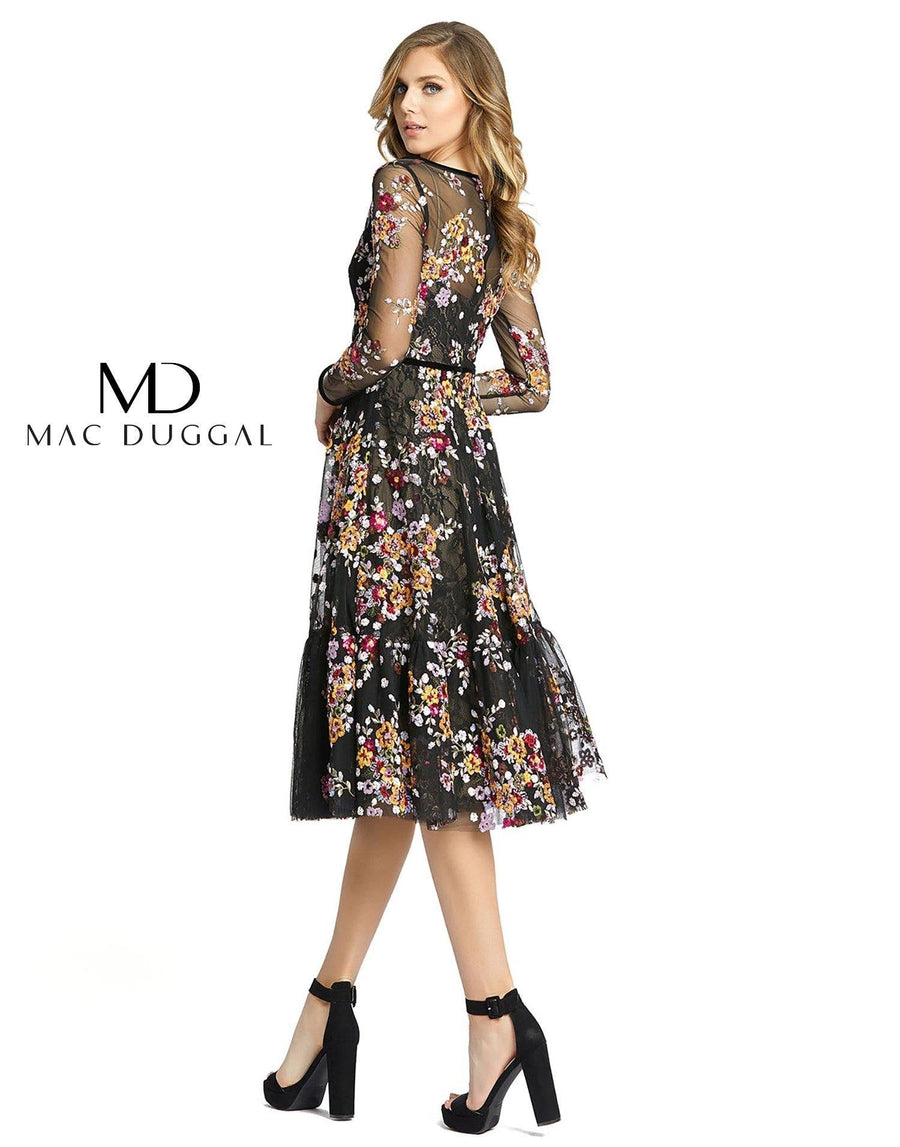 Mac Duggal Long Sleeve Floral Cocktail Dress 67499 - The Dress Outlet