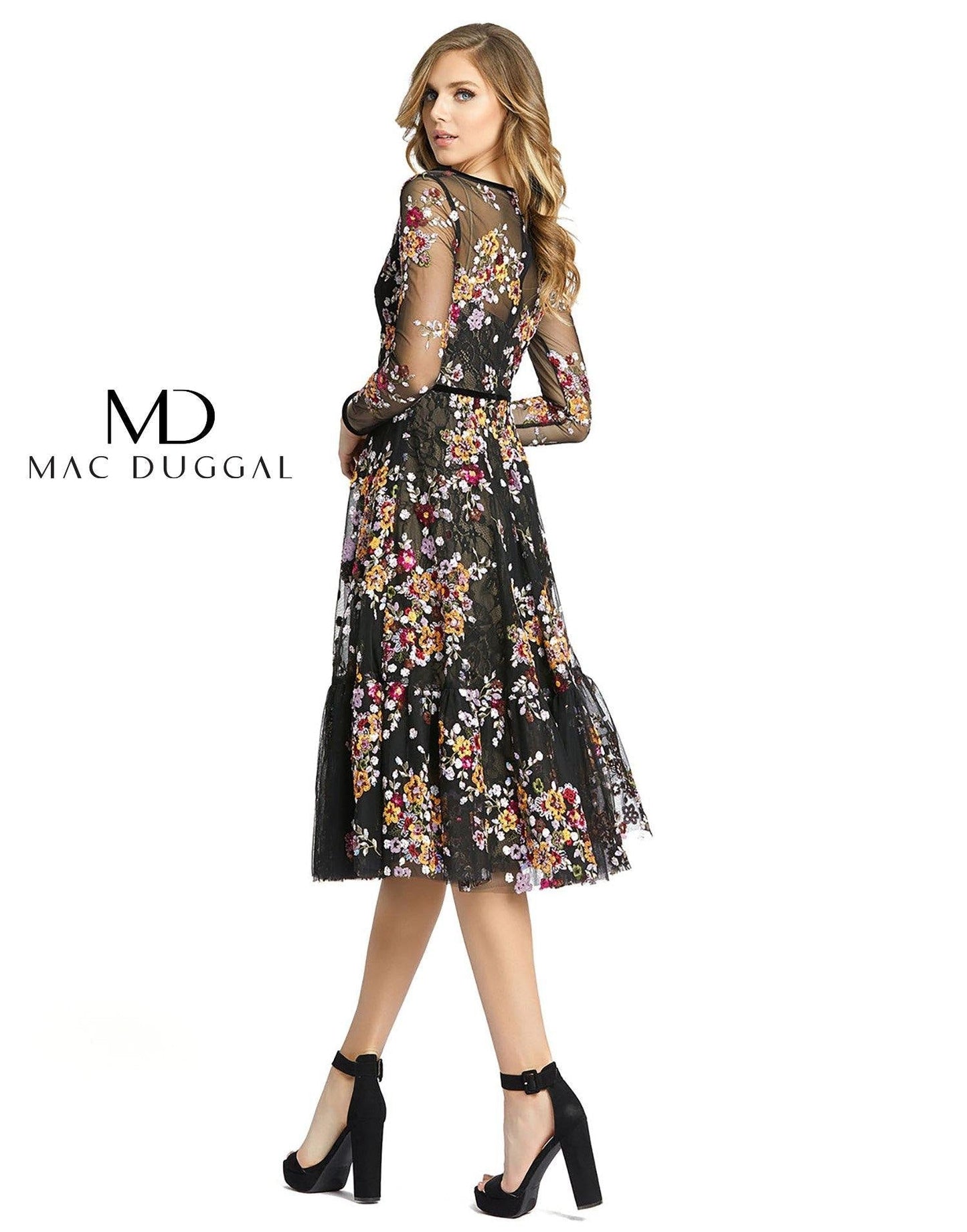 Mac Duggal Long Sleeve Floral Cocktail Dress 67499 - The Dress Outlet