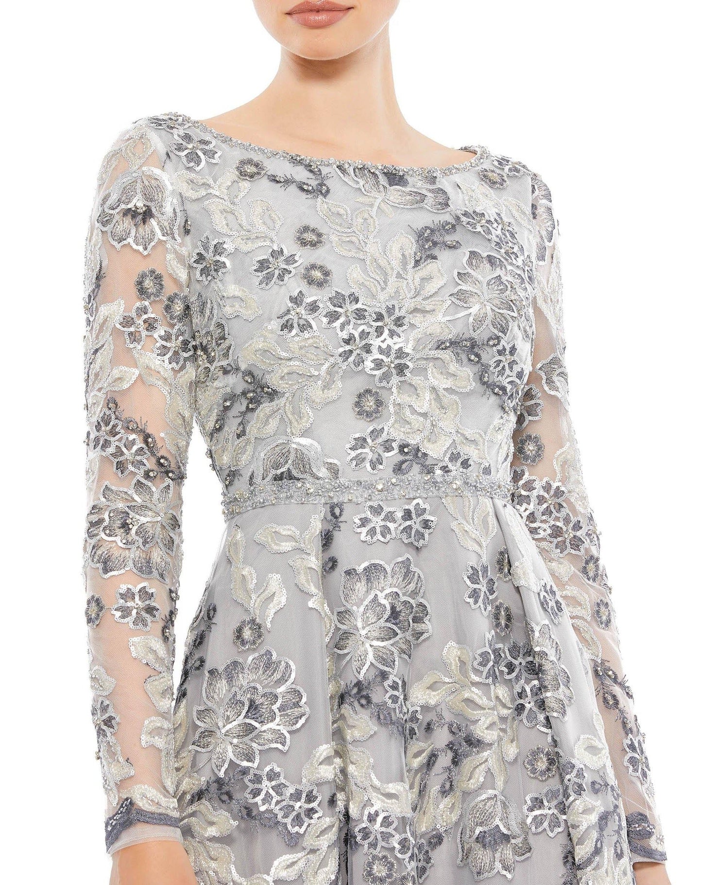 Mac Duggal Long Sleeve Floral Formal Dress 11185 - The Dress Outlet