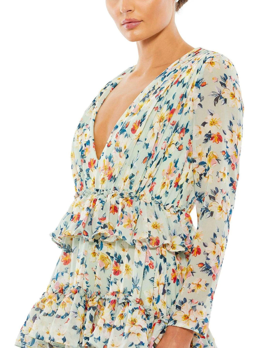 Mac Duggal Long Sleeve Floral Formal Dress 55664 - The Dress Outlet