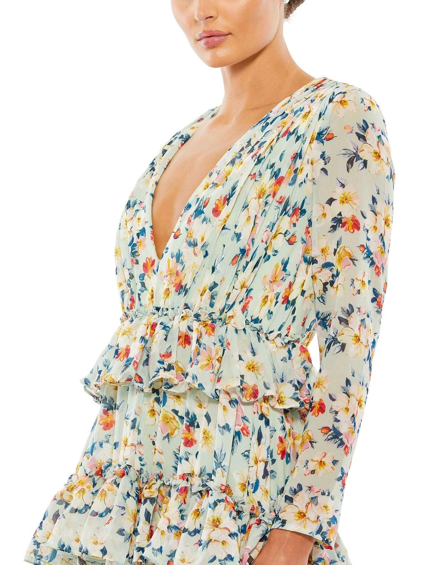 Mac Duggal Long Sleeve Floral Formal Dress 55664 - The Dress Outlet