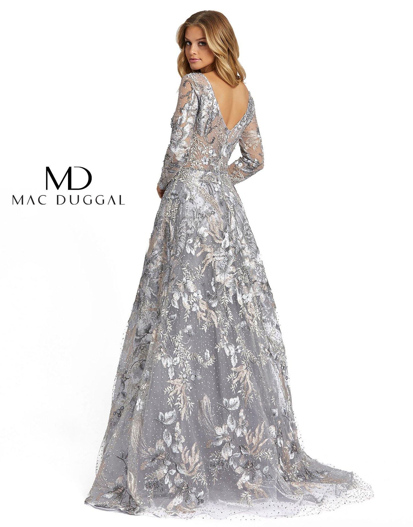 Formal Dresses Long Sleeve Formal Evening Dress Grey Multi