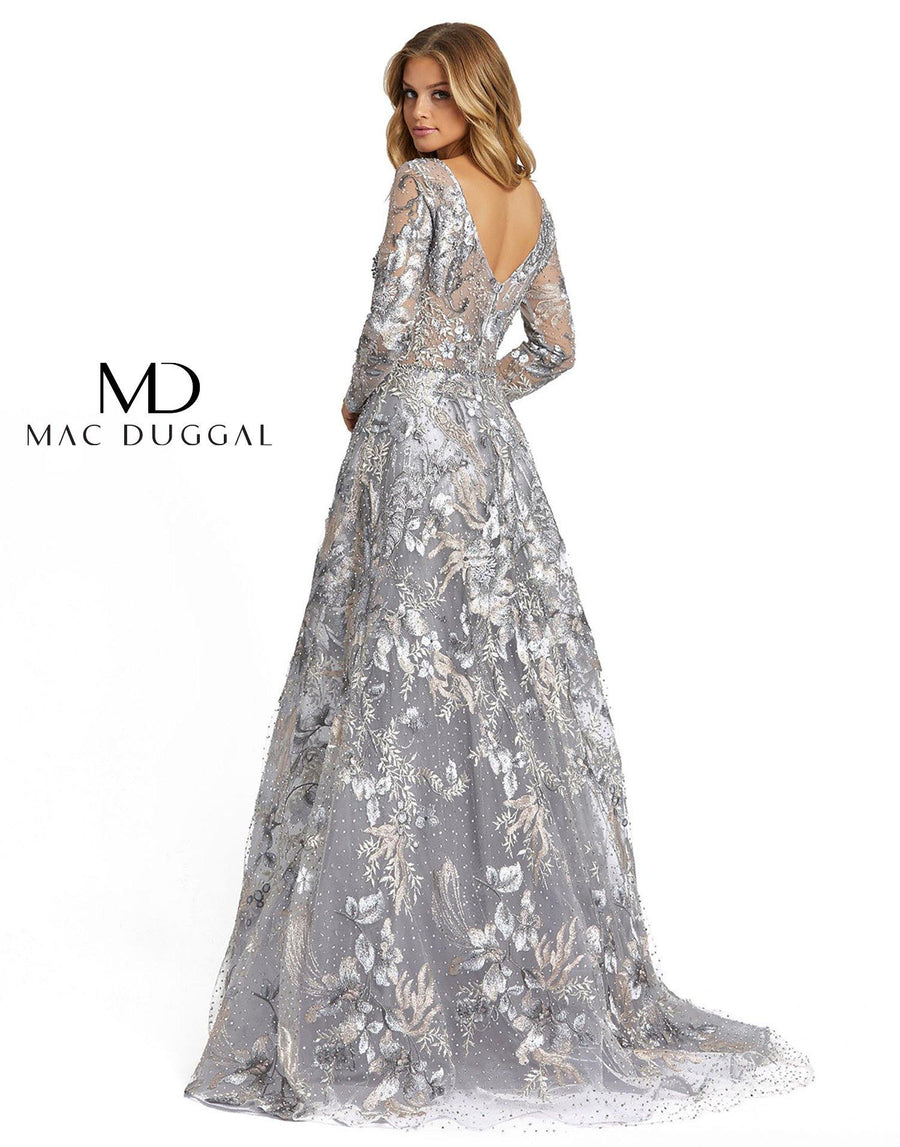 Formal Dresses Long Sleeve Formal Evening Dress Grey Multi