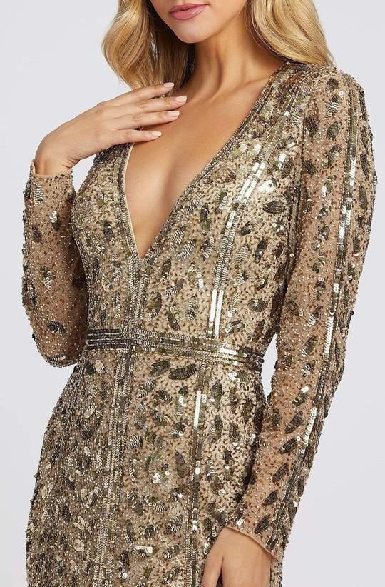 Mac Duggal Long Sleeve Formal Evening Trumpet Dress Antique