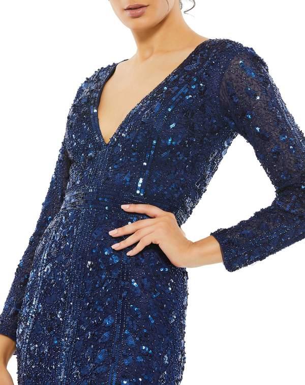 Mac Duggal Long Sleeve Formal Evening Trumpet Dress Midnight