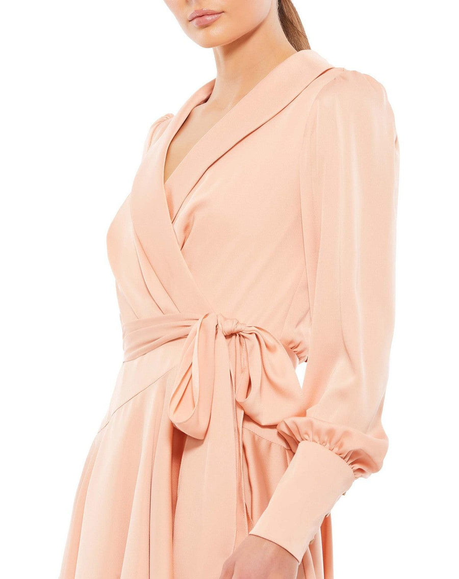 Mac Duggal Long Sleeve Satin High Low Dress 12514 - The Dress Outlet