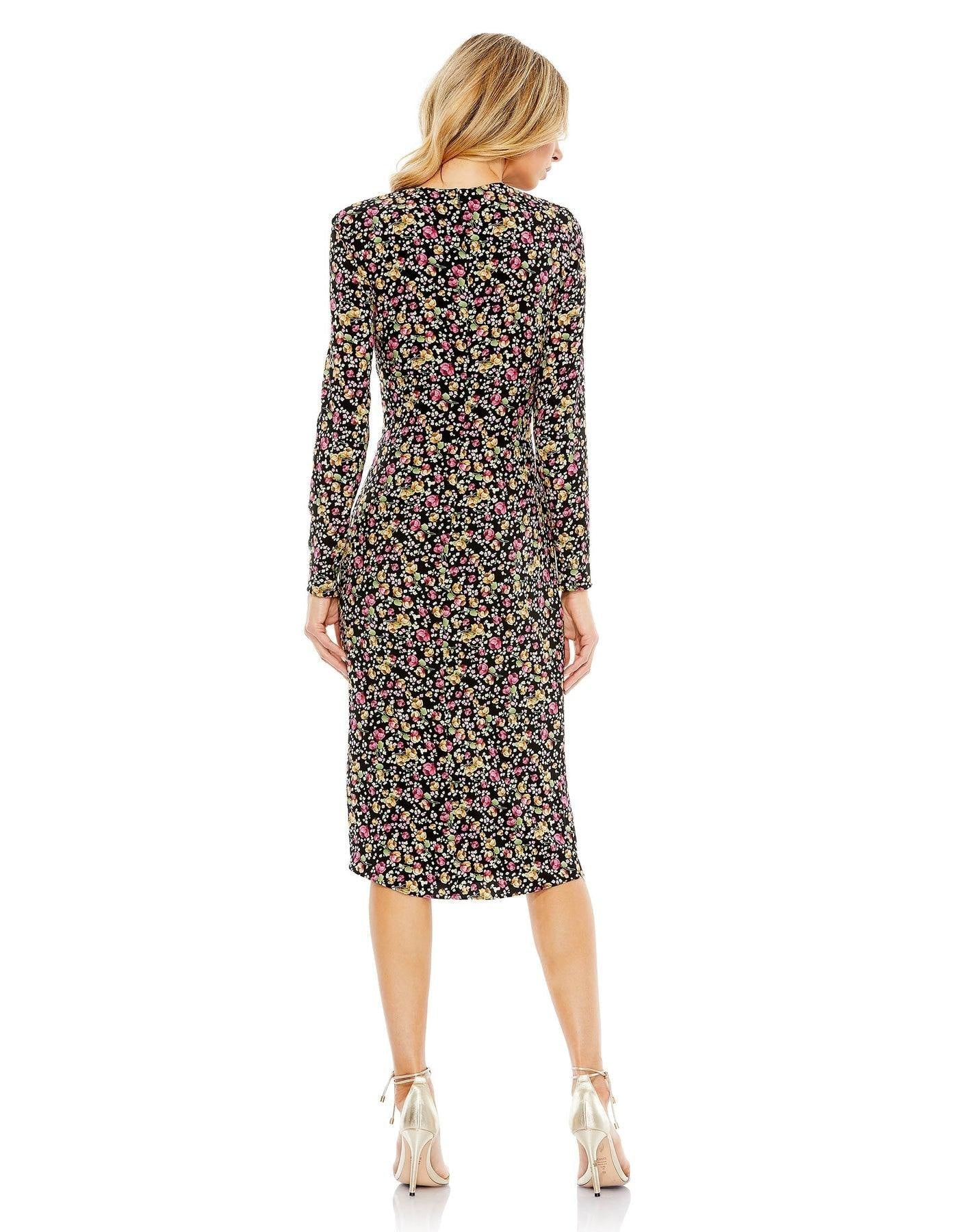 Mac Duggal Long Sleeve Tea Length Dress 26915 - The Dress Outlet