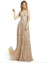 Mac Duggal A-Line Nude Silver Gown 5172 - The Dress Outlet