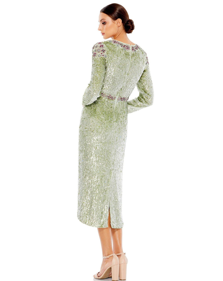 Mac Duggal Tea-Length Dress With Floral Beading 93568 - The Dress Outlet