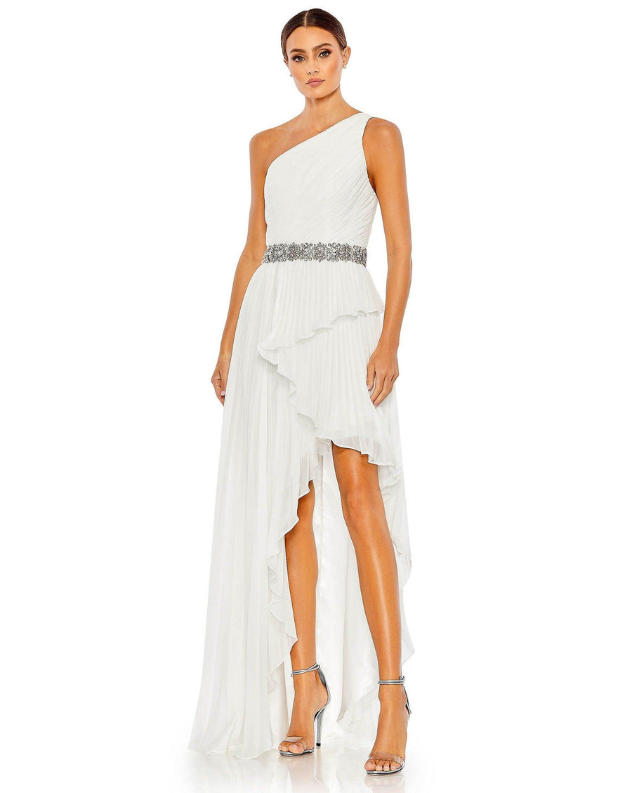 Mac Duggal Pleated One Shoulder High Low Gown 49532 - The Dress Outlet