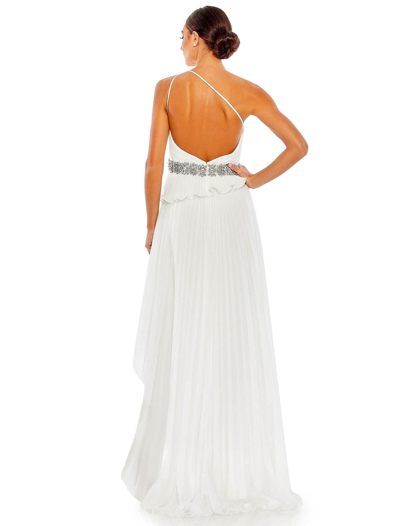 Mac Duggal Pleated One Shoulder High Low Gown 49532 - The Dress Outlet