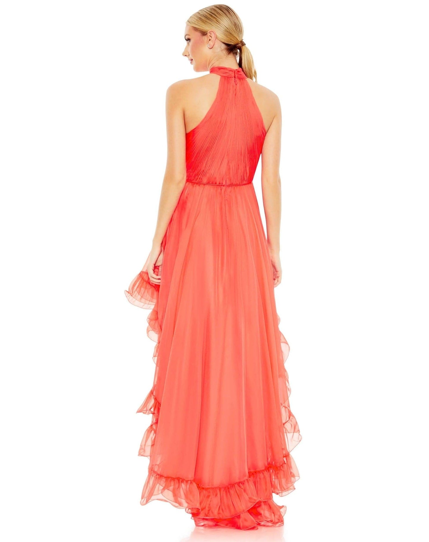 Mac Duggal Prom High Low Pleated Halter Gown 55807 - The Dress Outlet