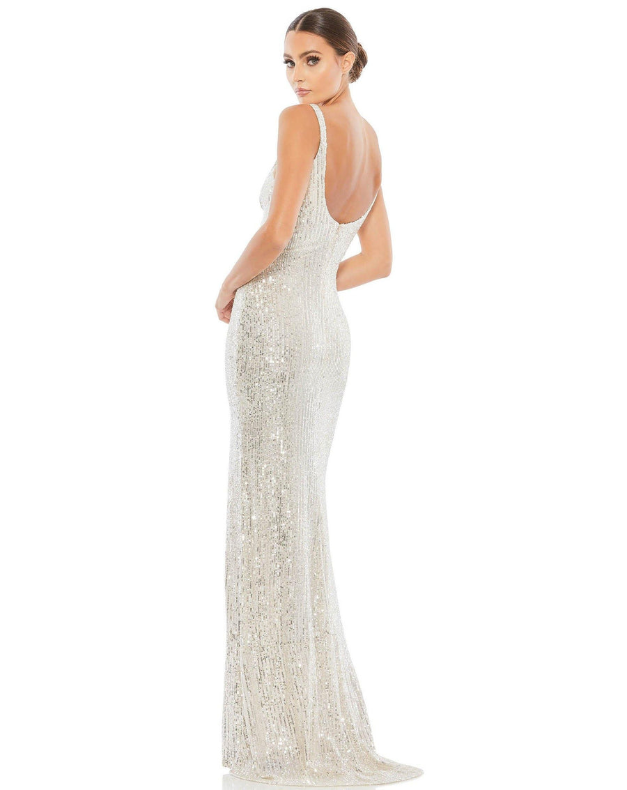 Mac Duggal Prom Long Sequins Fitted Dress Silver