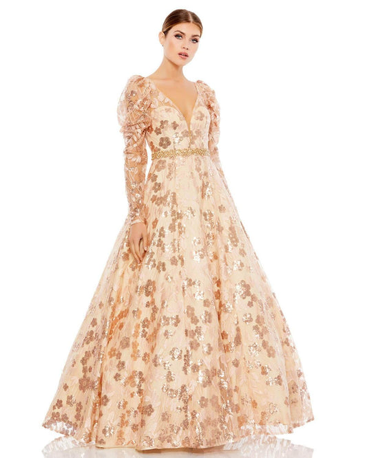 Mac Duggal Prom Long Sleeve Floral Dress 12458 - The Dress Outlet